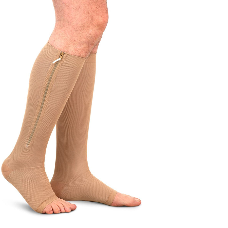 Medias de compresión con cierre para hombre, color beige, marca medivaric